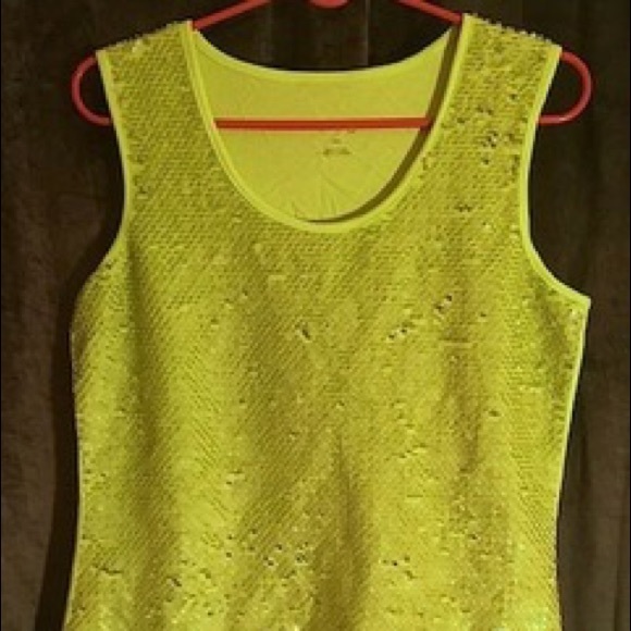 INSPIRED STYLE FLOURESCENT NEON YELLOW SEQUIN TANK - Picture 1 of 6
